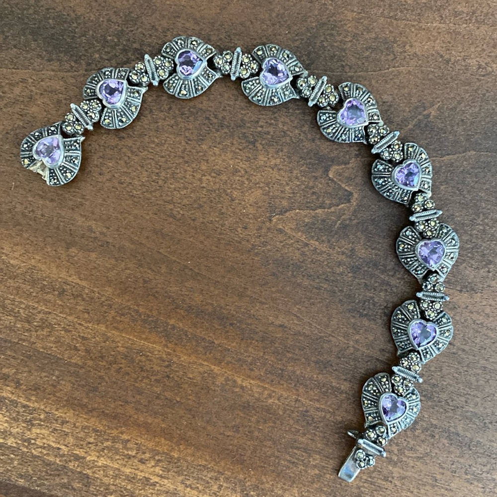Sterling Silver & Amethyst Heart Bracelet